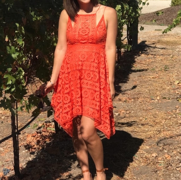 NWT Free People Just Like Honey Coral Orange Lace Dress 0 - Picture 5 of 16